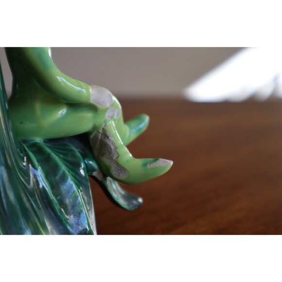 BROKEN Treasure Craft Vase Green Pixie Elf Sprite on Tree Vintage 1960s 5.7" - Picture 8 of 14